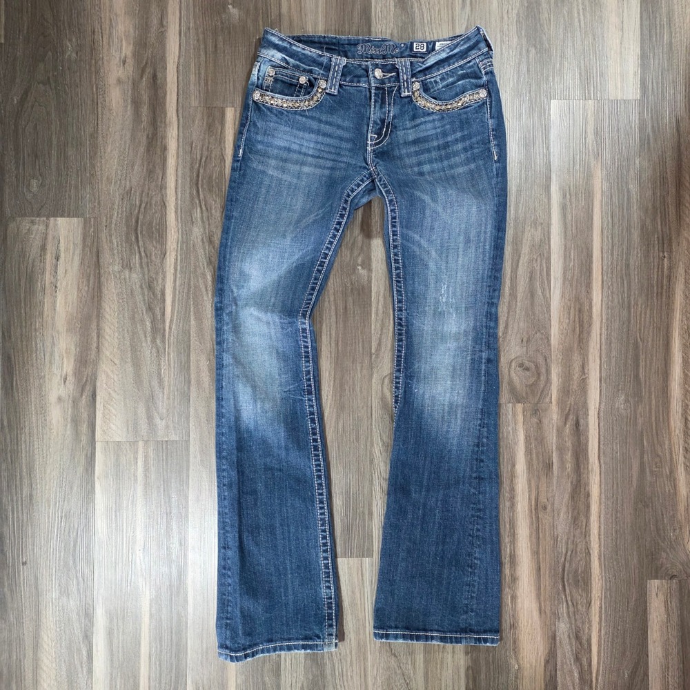 Miss Me Bootcut Women 28 Dark‎ Wash Embellished Rhinestone JW6132B Inseam 34